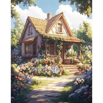 RUOPOTY Картина по номерам Цветочный домик Картина маслом на холсте по номерам Акриловые наборы Декор гостиной Картины акриловыми красками 40x50cm NO Frame