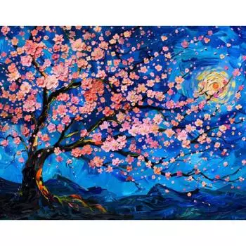 RUOPOTY Картина по номерам «Цветок и дерево» Набор для рисования по номерам для взрослых Раскрашенная вручную картина по номерам для дома Подарок по номерам 40x50cm NO Frame