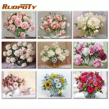 RUOPOTY картина по номерам цветок в вазе украшение дома краска по номерам мак акрил уникальный подарок рисунок на холсте 40x50cm NO Frame