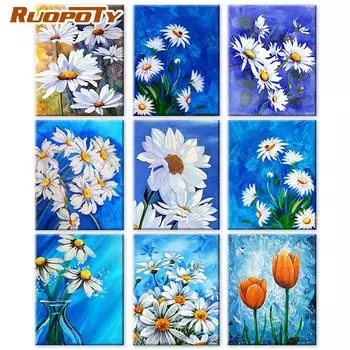 RUOPOTY Картина по номерам Дейзи, акриловая рамка «сделай сам», уникальный подарок на холсте, настенная картина по номерам, цветочное украшение 40x50cm NO Frame