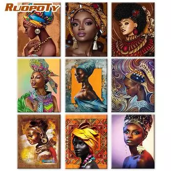 Ruopoty картина по номерам для взрослых африканская женская рамка краска на холсте картина масляная краска по номерам DIY подарок домашний декор 40x50cm NO Frame