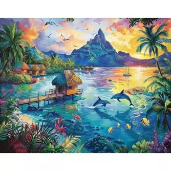 RUOPOTY Картина по номерам для взрослых Пейзаж Расписанный вручную Уникальный подарок Морской дельфин Картина по номерам Декор для стен дома 40x50cm NO Frame