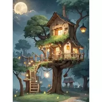 RUOPOTY Картина по номерам для взрослых, поделки, сказочный дом на дереве, раскраска на холсте, картина с цифрами, домашний декор, подарок, сделай сам 40x50cm NO Frame