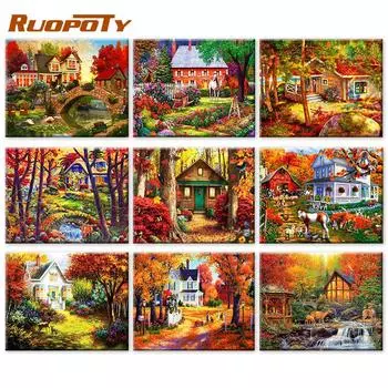 RUOPOTY картина по номерам дом пейзаж ручная роспись уникальный подарок краска по номерам здание для гостиной 40x50cm NO Frame