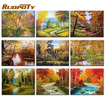 RUOPOTY картина по номерам дом пейзаж ручная роспись уникальный подарок краска здание на холсте декор детской комнаты 40x50cm NO Frame