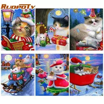 Ruopoty картина по номерам кошка животное акриловая рамка «сделай сам» на холсте настенная художественная картина по номерам зимний декор детской комнаты 40x50cm NO Frame