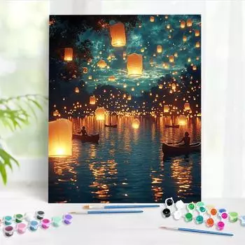 RUOPOTY Картина по номерам Лампа Kongming у озера Картины акриловыми красками Цифровая живопись Ручная роспись на холсте Домашний декор 40x50cm NO Frame