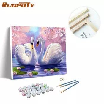 RUOPOTY Картина по номерам Лебедь, ручная роспись, настенное искусство, уникальный подарок, сделай сам, рамка, картина маслом по номерам, животное для гостиной 40x50cm NO Frame