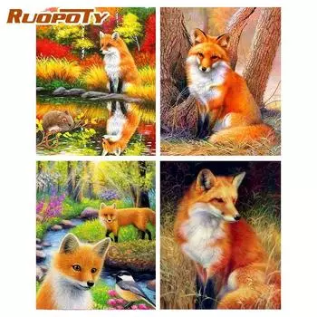 Ruopoty картина по номерам лиса животное уникальный подарок на холсте настенная живопись акриловая картина по номерам дерево декор детской комнаты 40x50cm NO Frame