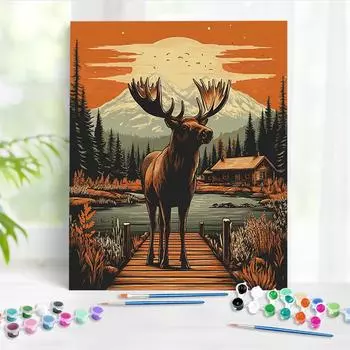 RUOPOTY Картина по номерам Маленький олень у озера Ручная роспись картины акриловыми красками Картины ручной работы Подарочные наборы по номерам 40x50cm NO Frame