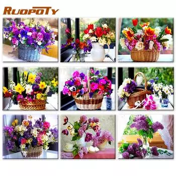 RUOPOTY картина по номерам маргаритка уникальный подарок DIY рамка ручная роспись настенная краска по номерам цветок для гостиной 40x50cm NO Frame