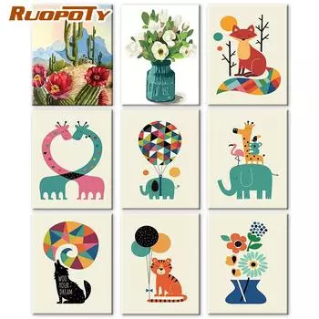 Ruopoty картина по номерам мультяшные животные уникальный подарок украшение дома настенная живопись раскраска по номерам декор детской комнаты 40x50cm NO Frame