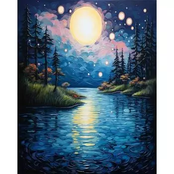 RUOPOTY Картина по номерам на холсте Раскраска для взрослых Дерево Пейзаж Акриловые краски Цифровая акварель Настенный декор