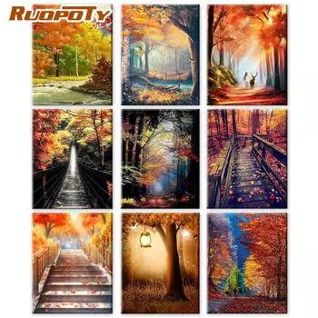 RUOPOTY картина по номерам осенние пейзажи фотографии подарочные наборы рисунок холст ручная роспись дерево домашний декор 40x50cm NO Frame