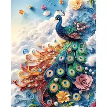 RUOPOTY Картина по номерам Павлин Животные Рисунок на холсте Расписанное вручную Искусство Подарочные наборы для самостоятельного изготовления картин по номерам Домашний декор 40x50cm NO Frame