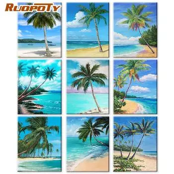 RUOPOTY картина по номерам пляжный рисунок на холсте картины по номерам ручная роспись наборы с морским пейзажем украшение дома 40x50cm NO Frame
