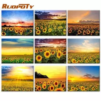 RUOPOTY картина по номерам подсолнух цветок настенное искусство уникальный подарок ручная роспись краска по номерам украшение в виде бабочки 40x50cm NO Frame