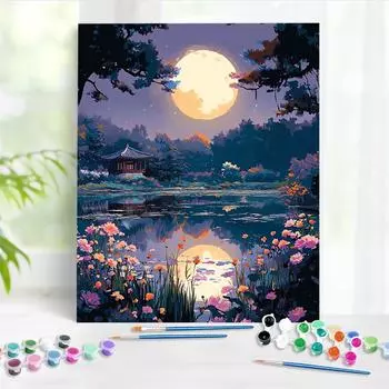 RUOPOTY Картина по номерам Поверхность озера Ночной вид Картина маслом Рисунок Раскраска Раскрашенная вручную картина Раскраски по номерам Наборы 40x50cm NO Frame