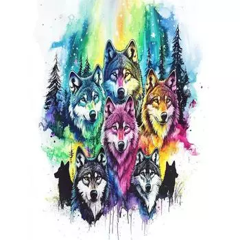 RUOPOTY Картина по номерам Пятицветная голова волка Картина по номерам на холсте Искусство ручной работы Наборы для ручной росписи Домашний декор 40x50cm NO Frame
