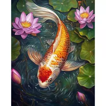 RUOPOTY Картина по номерам Рисунок рыбы на холсте акриловыми красками Художественная роспись Подарочные наборы для самостоятельного изготовления картин по номерам Украшение дома 40x50cm NO Frame