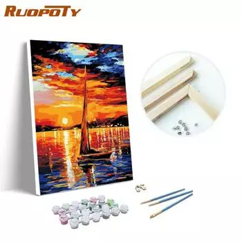 RUOPOTY картина по номерам, рисунок «сделай сам», подарок, картина по номерам, рамка «Закат», ручная роспись на холсте, семейное украшение для дома, современное 40x50cm NO Frame