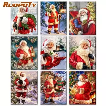 Ruopoty картина по номерам Рождественская ручная роспись настенные художественные картины по номерам Санта-Клаус акриловый Рождественский подарок 40x50cm NO Frame