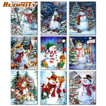 Ruopoty картина по номерам Рождественская ручная роспись уникальный подарок настенные художественные картины по номерам наборы снеговиков для гостиной 40x50cm NO Frame