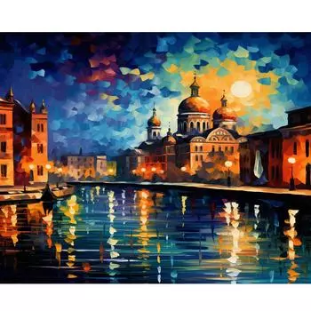 RUOPOTY картина по номерам ручной работы ночной город картина рисунок набор красок для взрослых ремесла домашний декор пейзаж 40x50 см 40x50cm NO Frame