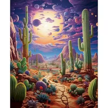 RUOPOTY картина по номерам с рамкой кактус номер картина закат пейзаж акриловая краска на холсте DIY ремесла настенные декоры 40x50cm NO Frame