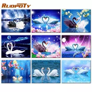 RUOPOTY картина по номерам «сделай сам», лебедь, животное, настенное искусство, уникальный подарок, ручная роспись, краска по номерам, озеро, декор для детской комнаты 40x50cm NO Frame