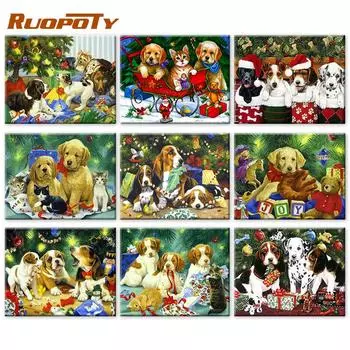 RUOPOTY картина по номерам собака животное DIY рамка на холсте акрил ручная роспись настенная живопись кошка для гостиной 40x50cm NO Frame