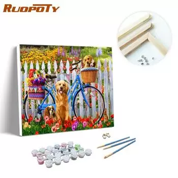 RUOPOTY картина по номерам собака животное ручная роспись настенное искусство уникальный подарок DIY рамка рисунок по номерам озеро декор для детской комнаты