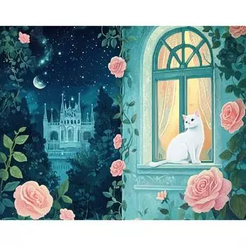RUOPOTY Картина по номерам своими руками 40x50 см, набор для раскрашивания оконных пейзажей с кошкой по номерам, раскрашенная вручную для подарка своими руками 40x50cm NO Frame