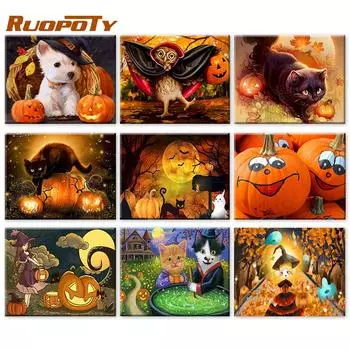 Ruopoty картина по номерам тыква пейзаж рисунок на холсте осень Хэллоуин картина DIY рамка украшение дома подарок 40x50cm NO Frame