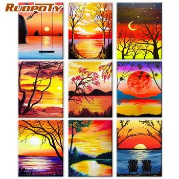 RUOPOTY картина по номерам закат пейзаж рисунок на холсте ручная роспись искусство домашний декор подарок картина по номерам наборы для морского пляжа 40x50cm NO Frame