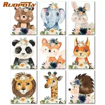 RUOPOTY картина по номерам жираф животное настенное искусство уникальный подарок ручная роспись раскраска по номерам леопард декор детской комнаты 40x50cm NO Frame