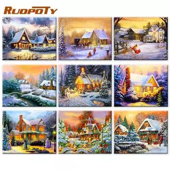 Ruopoty картина по номерам зимний пейзаж ручная роспись художественный подарок DIY картина по номерам рождественские наборы украшение дома 40x50cm NO Frame