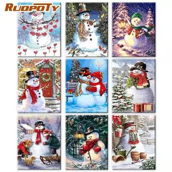 Ruopoty картина по номерам зимний рисунок настенная живопись на холсте DIY рамка картины по номерам наборы снеговиков Рождественский подарок 40x50cm NO Frame