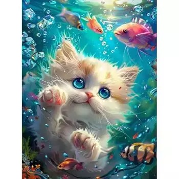 RUOPOTY Картина по номеру Кот, играющий в воде на холсте, ручная роспись, подарочные наборы, настенное искусство, сделай сам, рисунок по номеру, домашний декор 40x50cm NO Frame