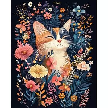 RUOPOTY Картина с цифрами Цветок Полосатый Кот Картина маслом Рисунок Раскраска Гостиная Картина Дом Раскраска по номерам 40x50cm NO Frame