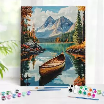 RUOPOTY Картина с цифрами Маленькая лодка у реки Картина маслом Рисование Раскраска Художественные принадлежности Гостиная по номерам Наборы 40x50cm NO Frame