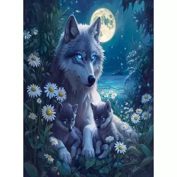RUOPOTY Картина с цифрами Семья волков, нарисованная вручную на холсте, картина маслом, рисунок, раскраска, картина, дом, подарок ручной работы, домашний декор as the picture