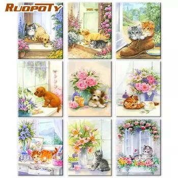 RUOPOTY картина с котом по номерам, настенная живопись на холсте, уникальный подарок, картина по номерам с животными, декор для детской комнаты 40x50cm NO Frame