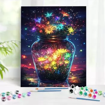 RUOPOTY Картина с номерами Бутылка Свежие цветы Картина маслом Рисунок Раскраска Подарок ручной работы Ручная роспись на холсте Домашний декор 40x50cm NO Frame