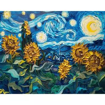 RUOPOTY картина с подсолнухами по номерам для взрослых, раскраска по номерам, звездное небо, подарок, картина, набор красок для рисования, поделки своими руками 40x50cm NO Frame