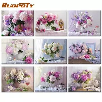 RUOPOTY краска по номерам цветок пиона настенное искусство уникальный подарок ручная роспись на холсте картина по номерам уличная детская комната декор 40x50cm NO Frame