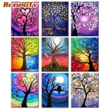 Ruopoty краска по номерам дерево настенное искусство на холсте рисунок уникальный подарок картина по номерам пейзаж для гостиной 40x50cm NO Frame
