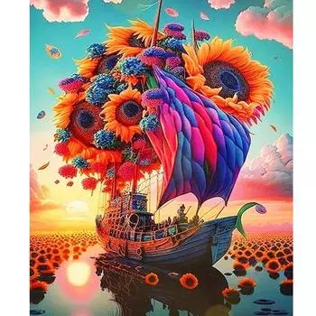 RUOPOTY Краска по номерам для взрослых, начинающих, красочная парусная лодка, подарок «сделай сам», холст, картина, акриловый рисунок, ручная работа, домашний декор 40x50cm NO Frame