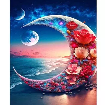 RUOPOTY краска по номерам для взрослых начинающих легкий акрил на холсте для украшения дома романтический пляж луна картина 40x50 см 40x50cm NO Frame