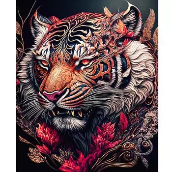 RUOPOTY краска по номерам для взрослых начинающих цветок и тигр животное настенная картина с номерами для украшения дома 40x50 см 40x50cm NO Frame